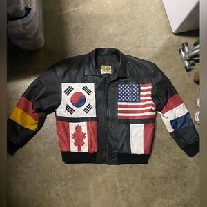 Vintage Phase2 Multicolor Country Flag Patch Leather Jacket